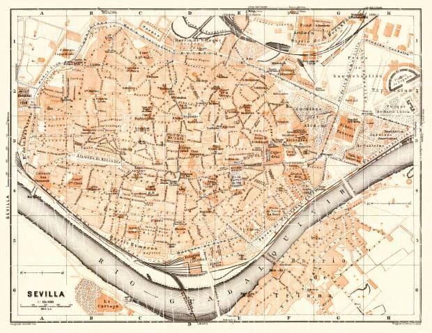 નકશો જૂના નગર સેવિલે, સ્પેઇન